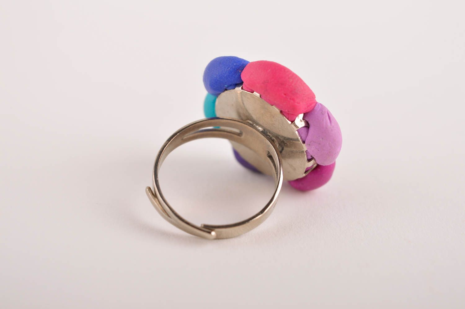 Кольцо ручной работы украшение из полимерной глины красивый перстень цветок фото 4