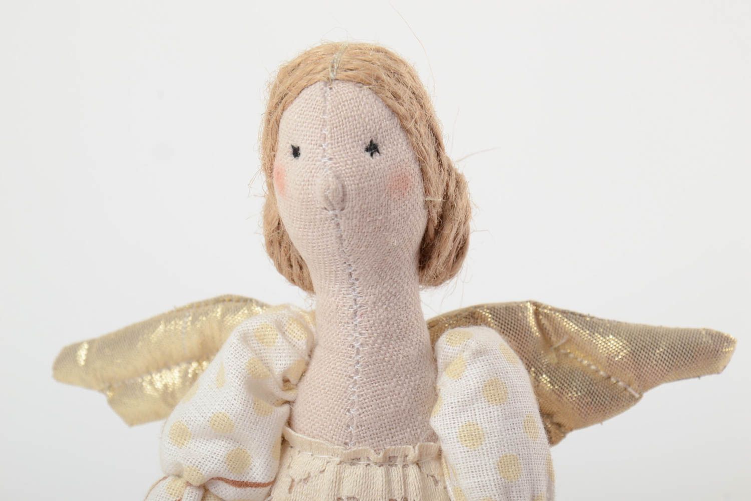Petite poupée en tissu de lin et toile de coton faite main décorative ange  photo 4