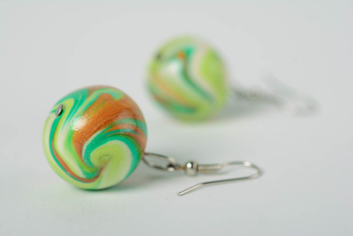 Beautiful small designer handmade polymer clay ball earrings photo 2