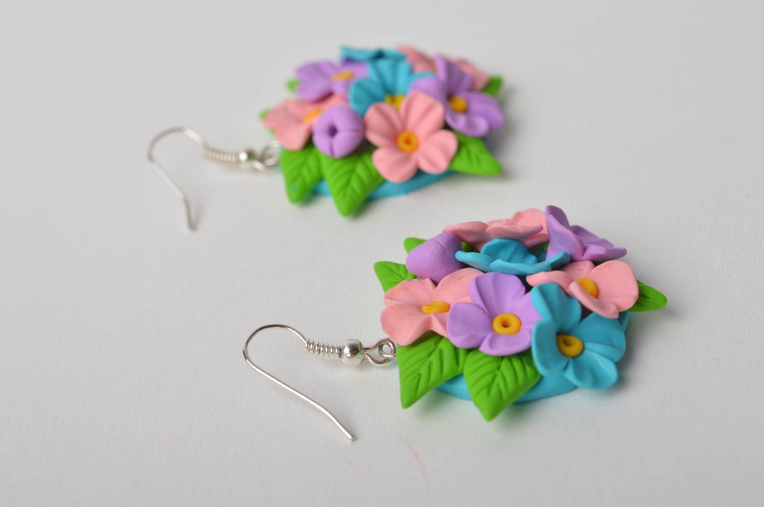 Unusual handmade palstic earrings homemade flower earrings accessories for girls photo 5