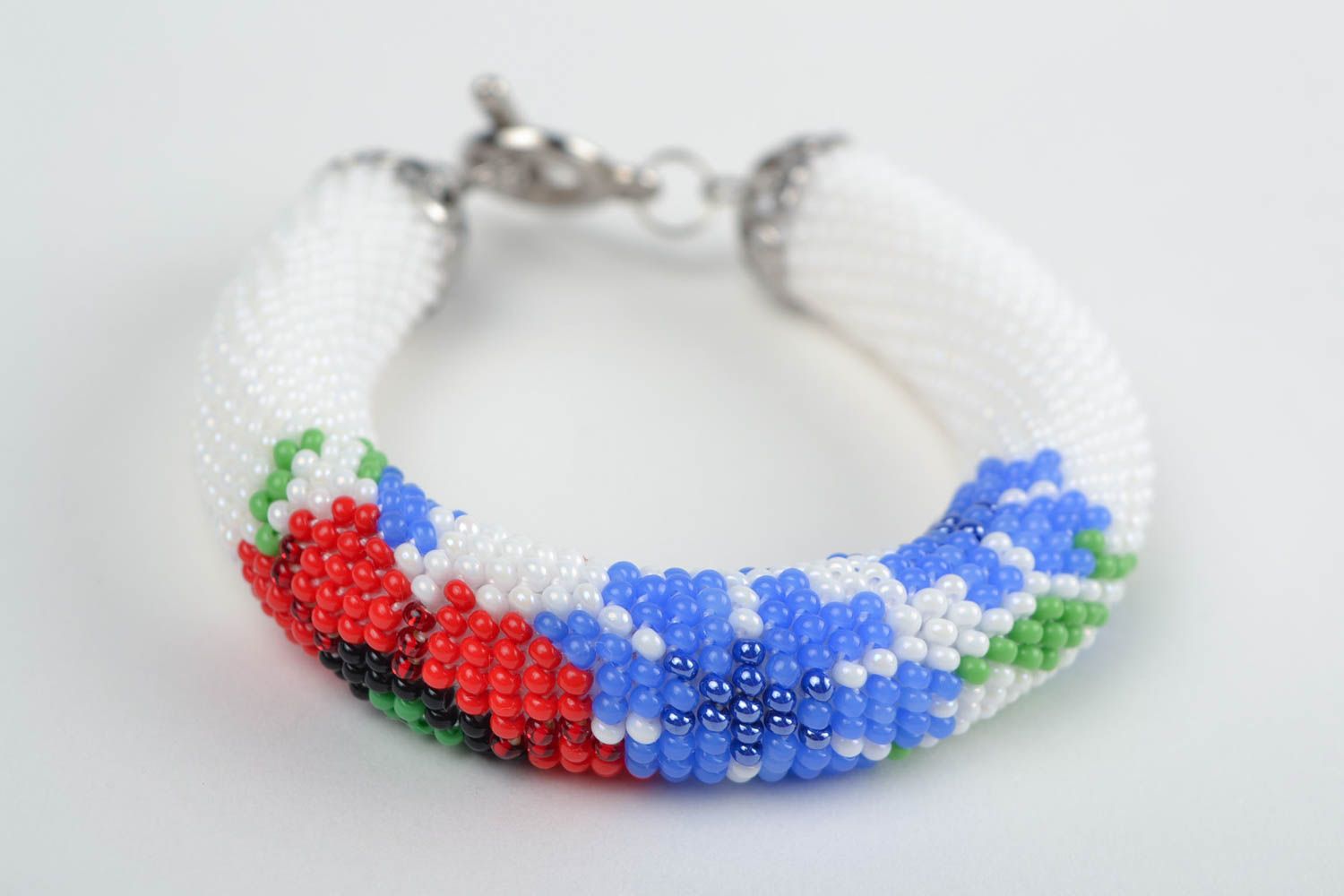 Bracelet spirale en perles de rocaille à motif floral fait main Pavot et bleuet photo 4