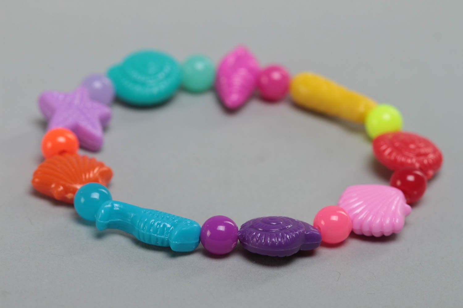 Colorful handmade children's design plastic bead bracelet stretchy marine style photo 3