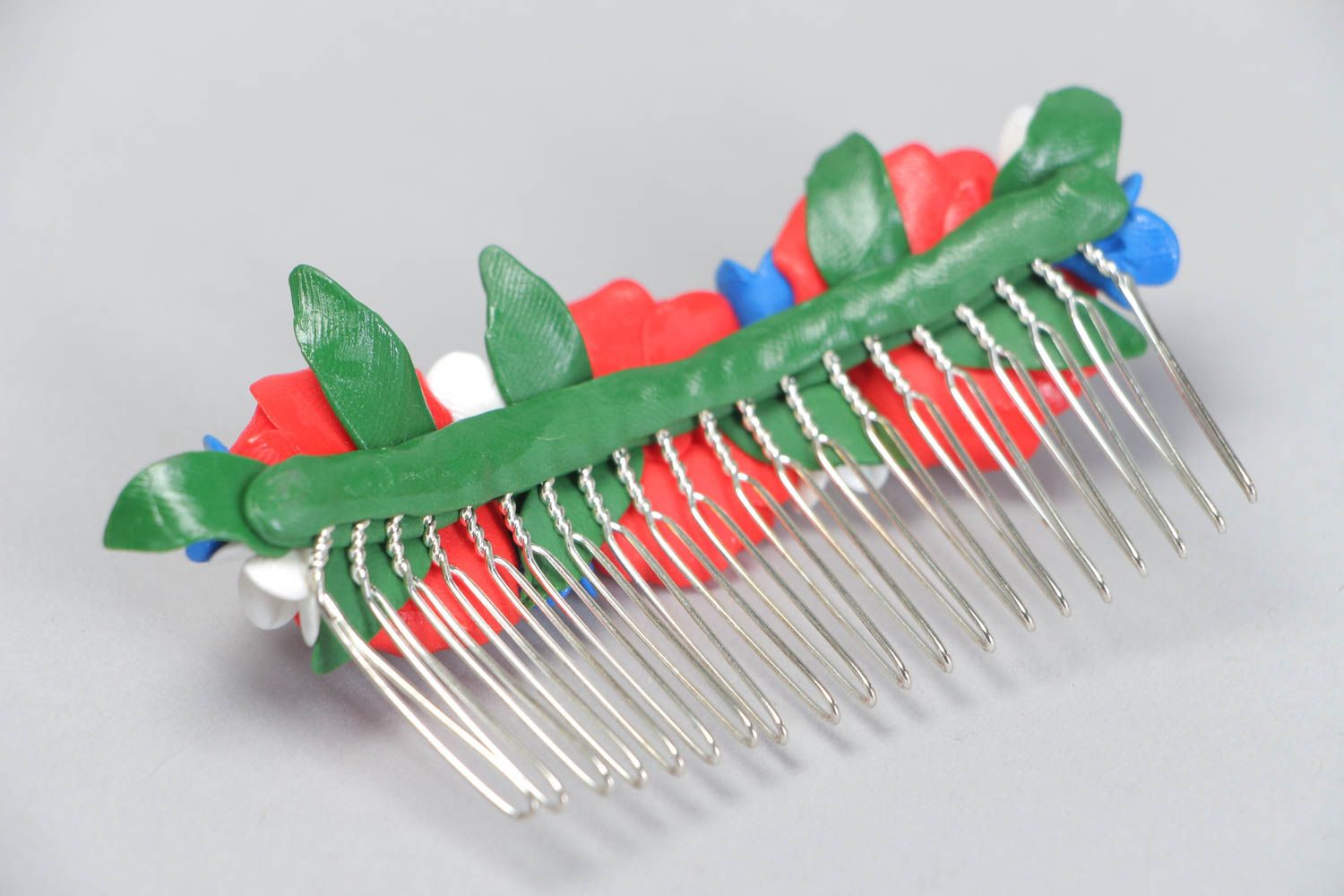 Handmade hair comb accessory made of polymer clay colorful jewelry for hair photo 4
