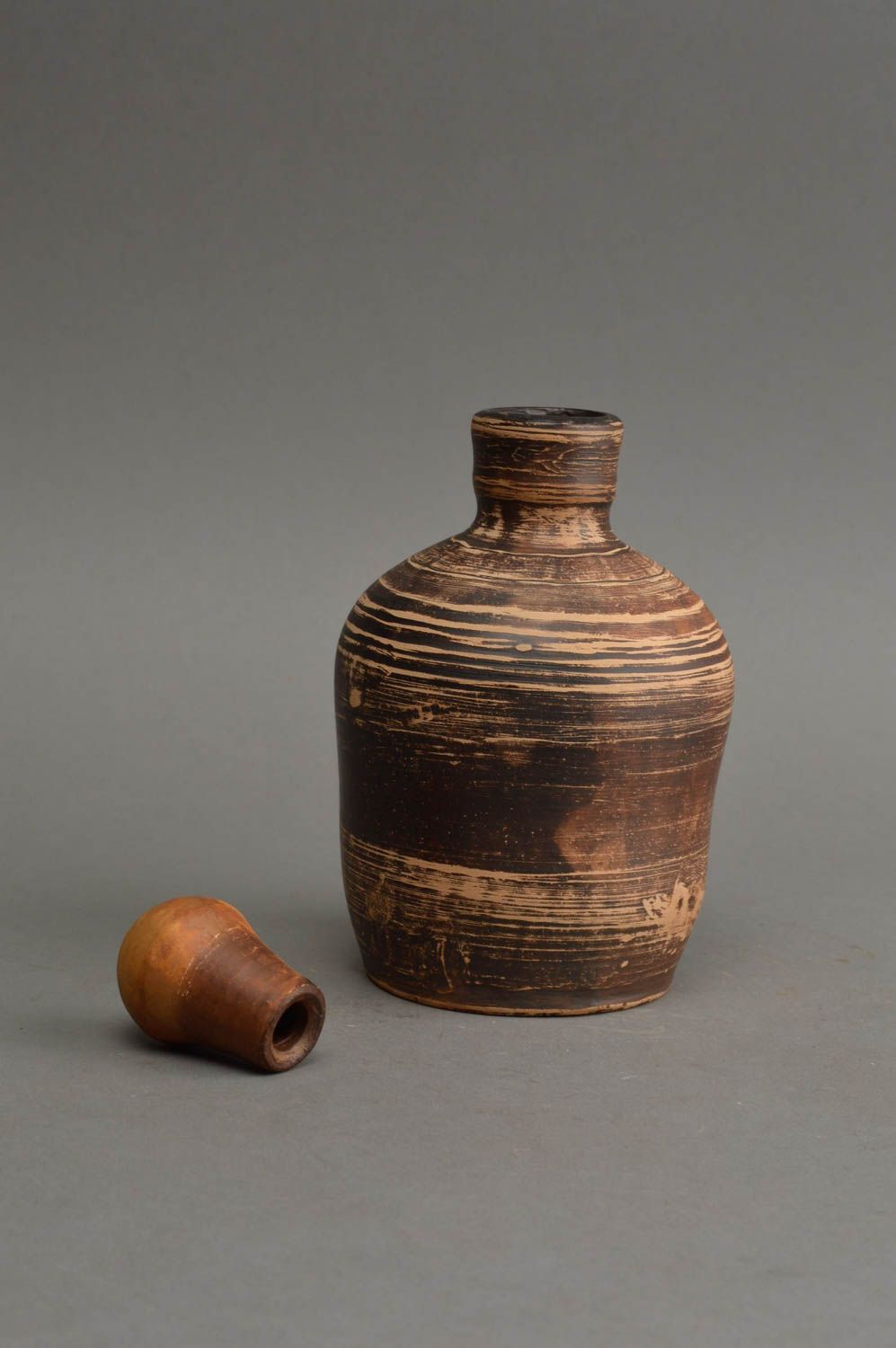 Handmade small ceramic red clay bottle kilned with milk 300 ml decorative  photo 4