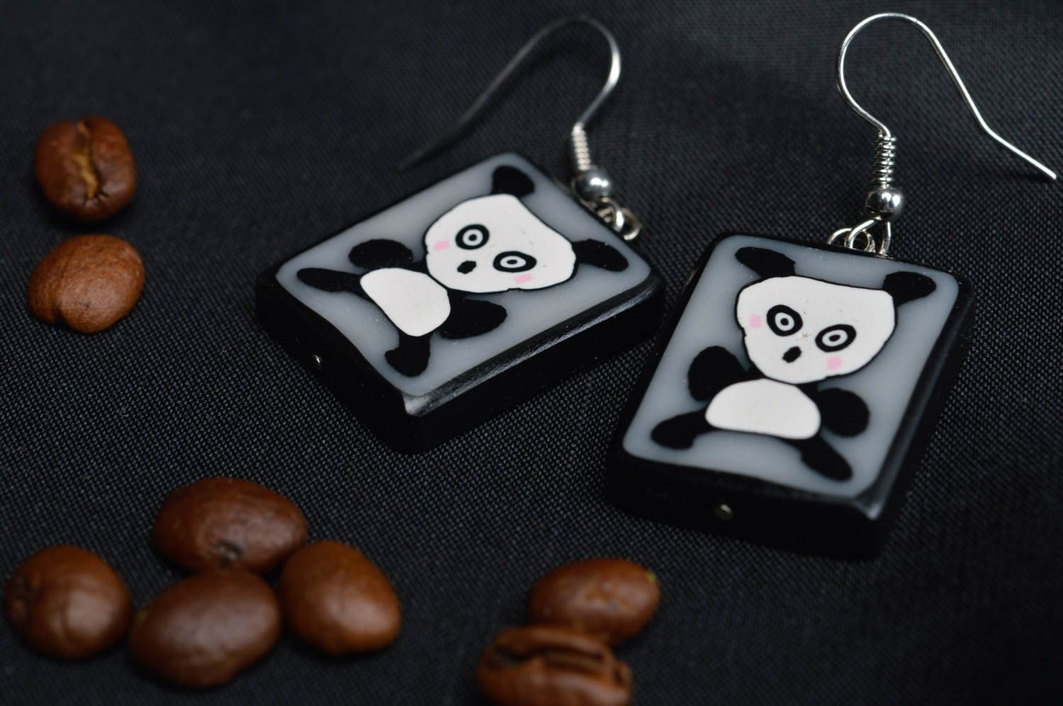 Rechteckige handgemachte Ohrringe mit Anhängern niedliche Pandas für Mädchen foto 1