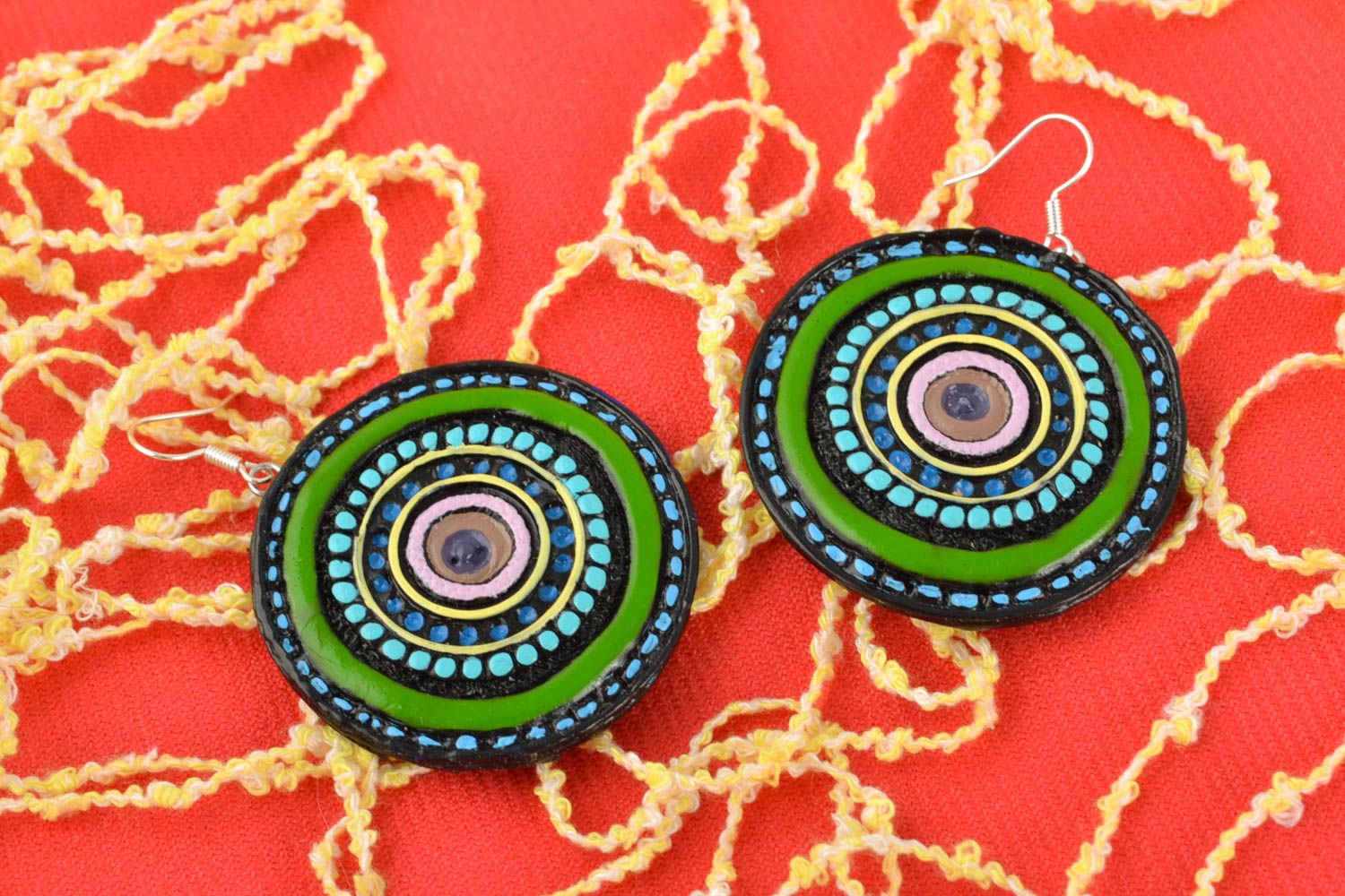 Handmade plastic round earrings in Indian style photo 1
