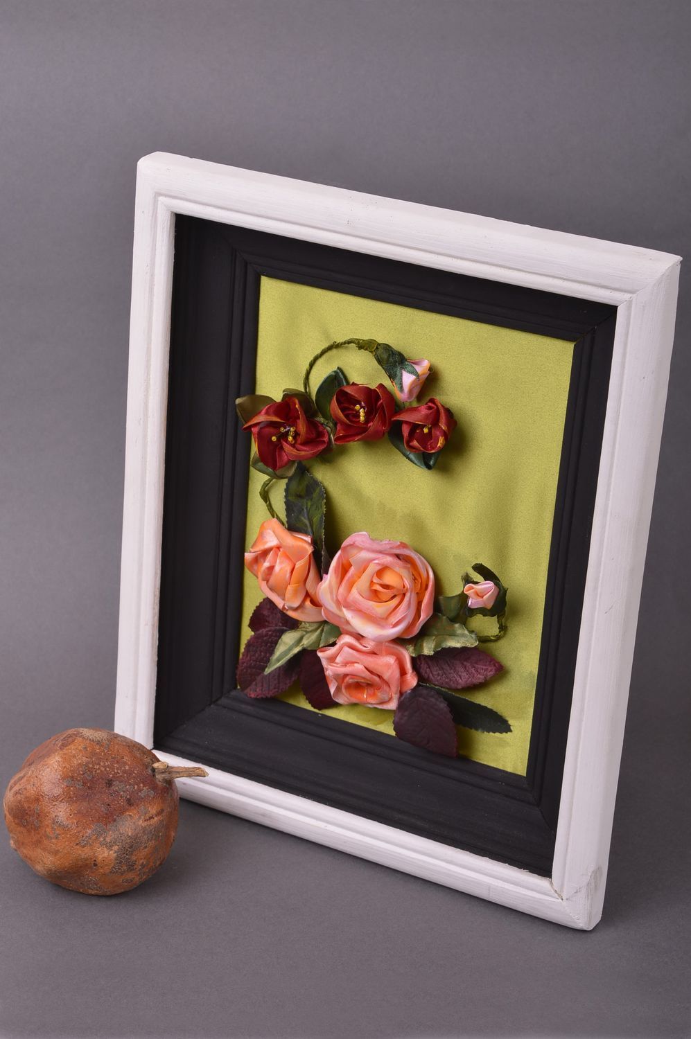Handmade ribbon embroidered picture wall picture home decor picture with flowers photo 1