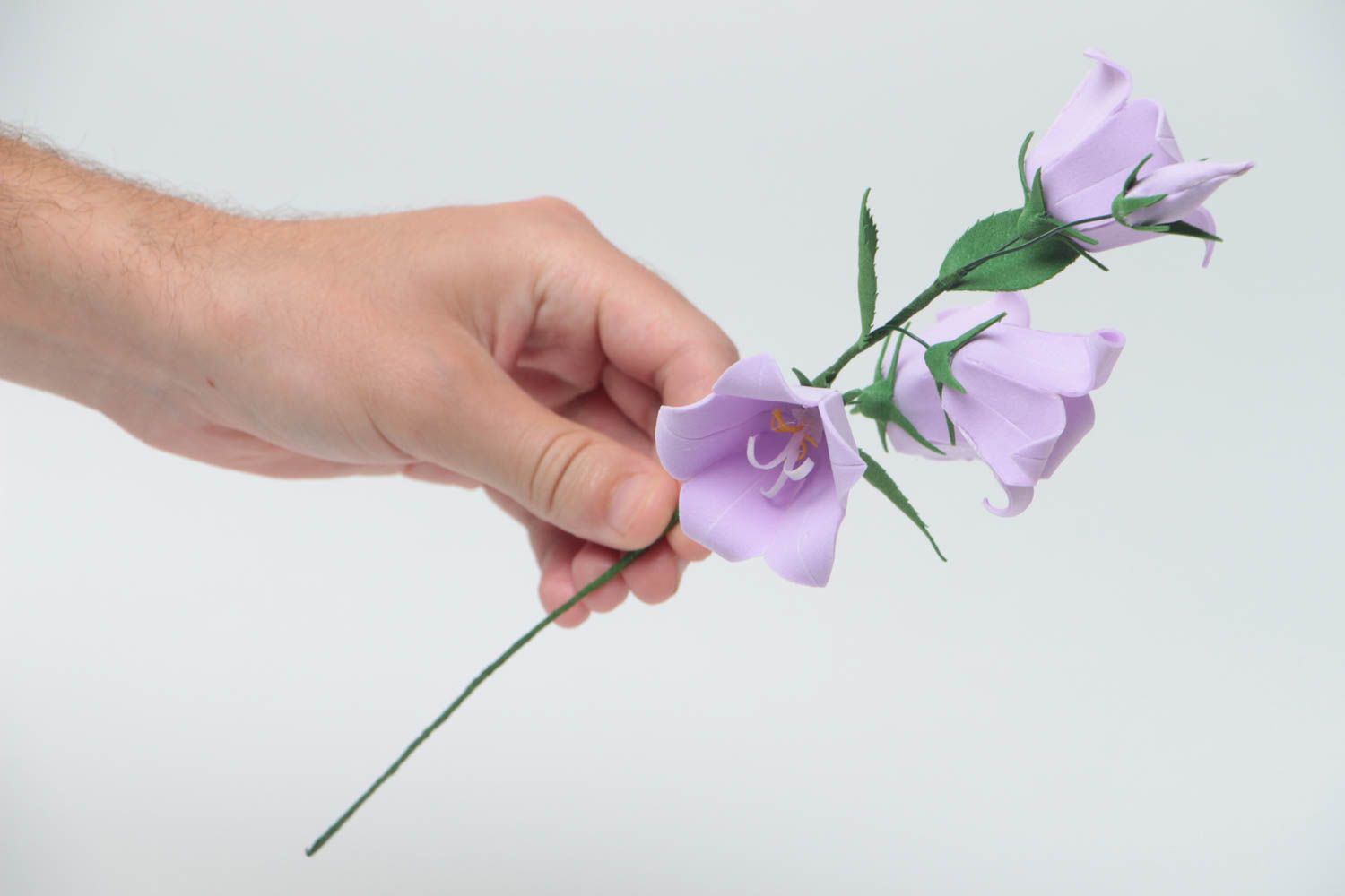 Искусственный цветок из пластичной замши ручной работы сиреневый красивый фото 5