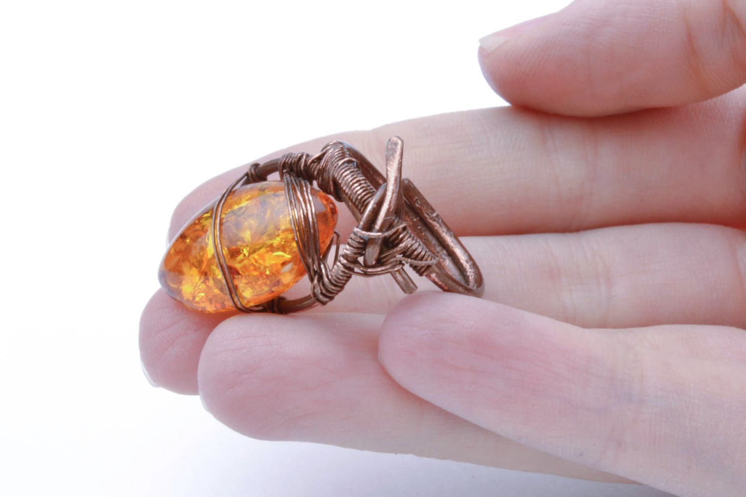 Copper ring with amber photo 1