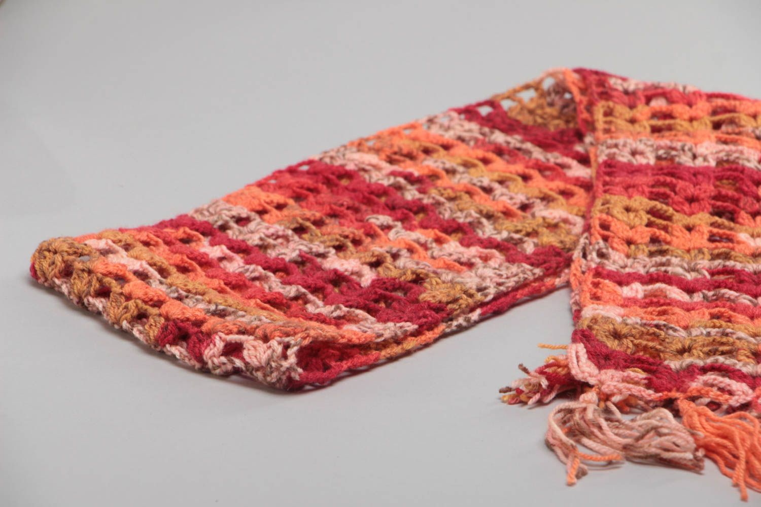 Unusual beautiful handmade crochet scarf red designer long stylish photo 3