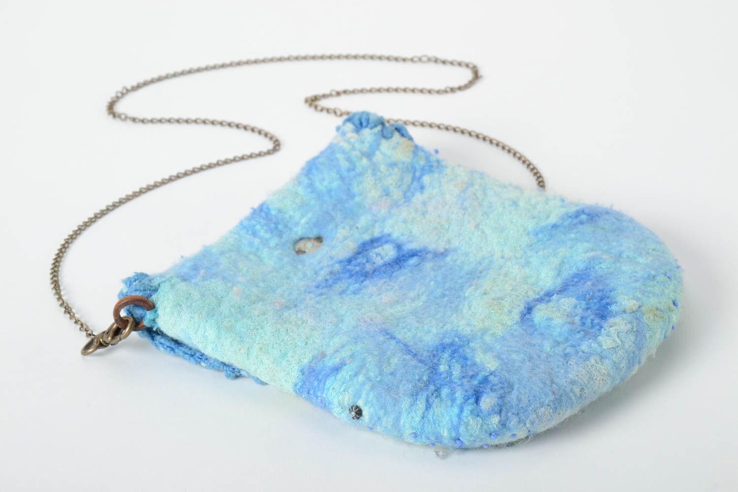 Sac bandoulière fait main Sac en laine bleu Cadeau original Accessoire femme photo 4