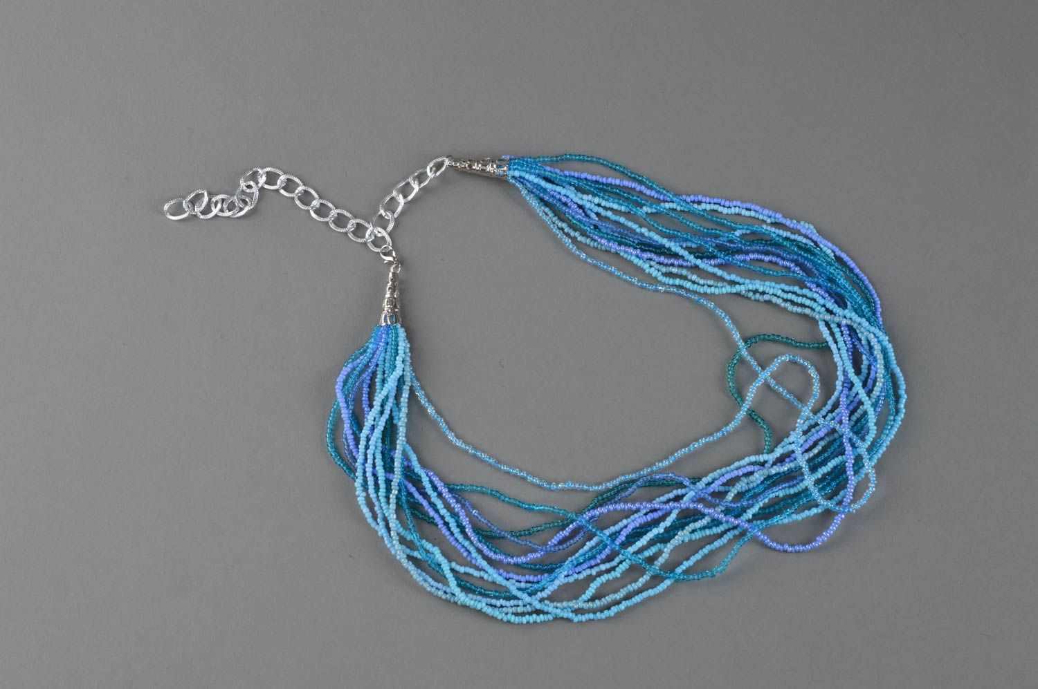 Blue necklace made of beads handmade elegant designer accessory for women photo 3