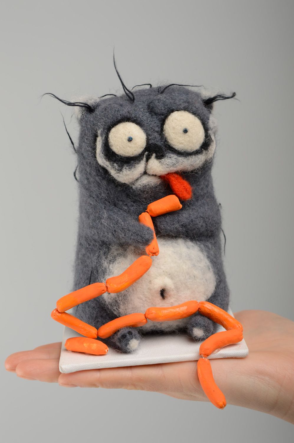 Felted toy cat with paper mache sausages photo 5