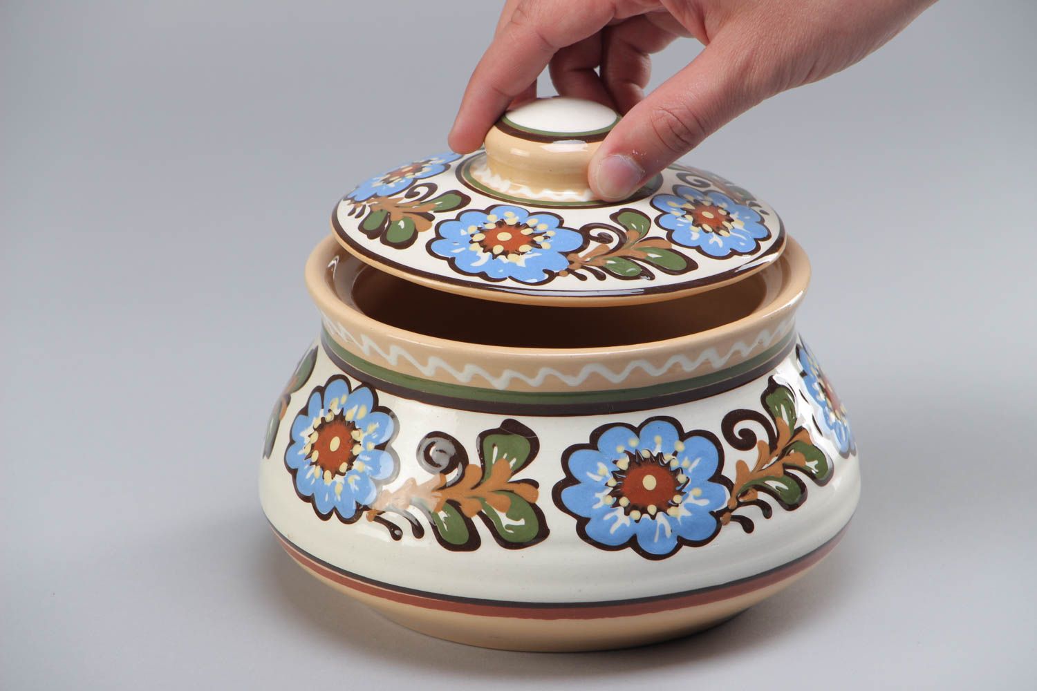 Petit pot à cuire en céramique peint multicolore à motifs fait main 2 l photo 5
