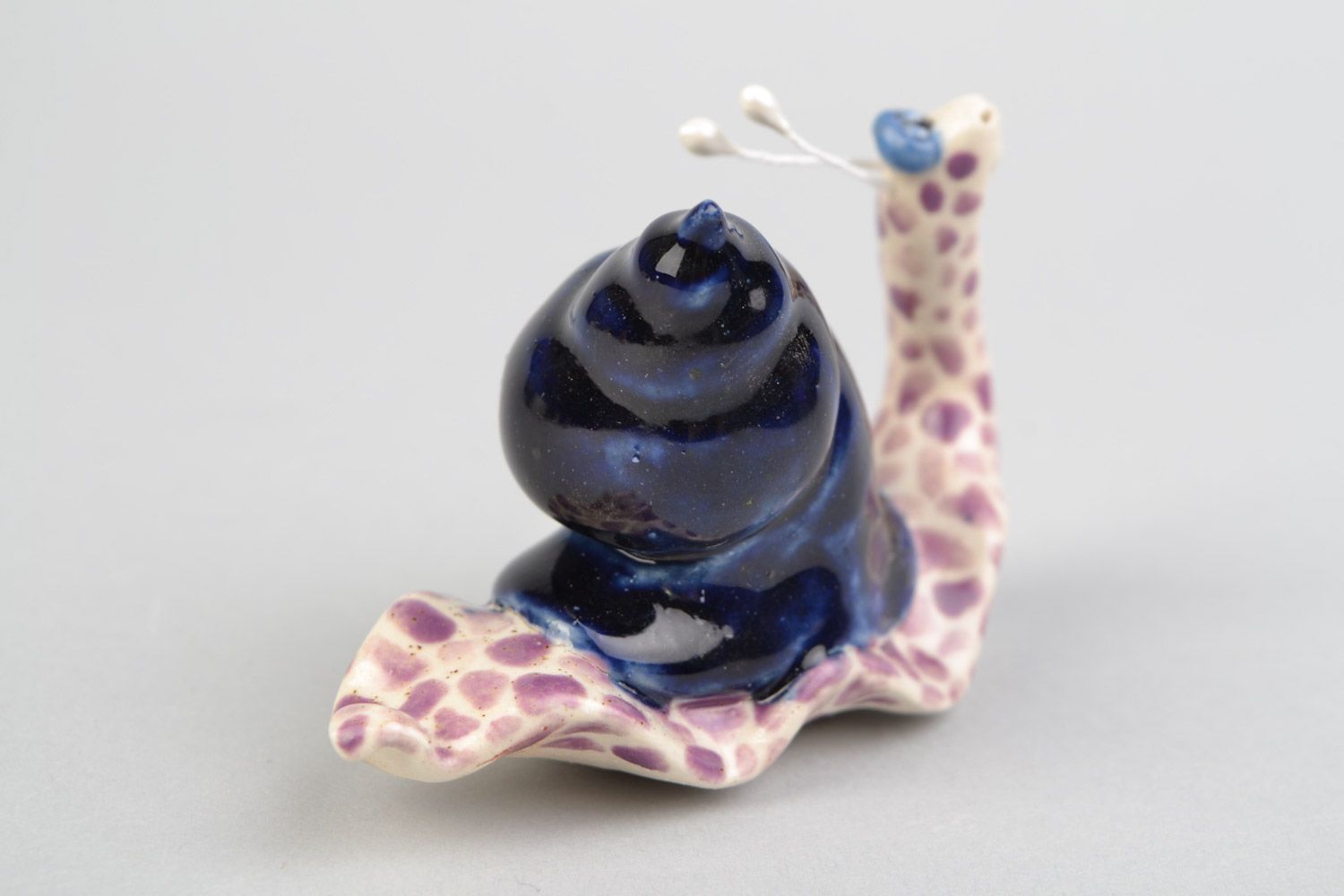 Handmade decorative ceramic snail figurine painted with colored glaze home decor photo 5