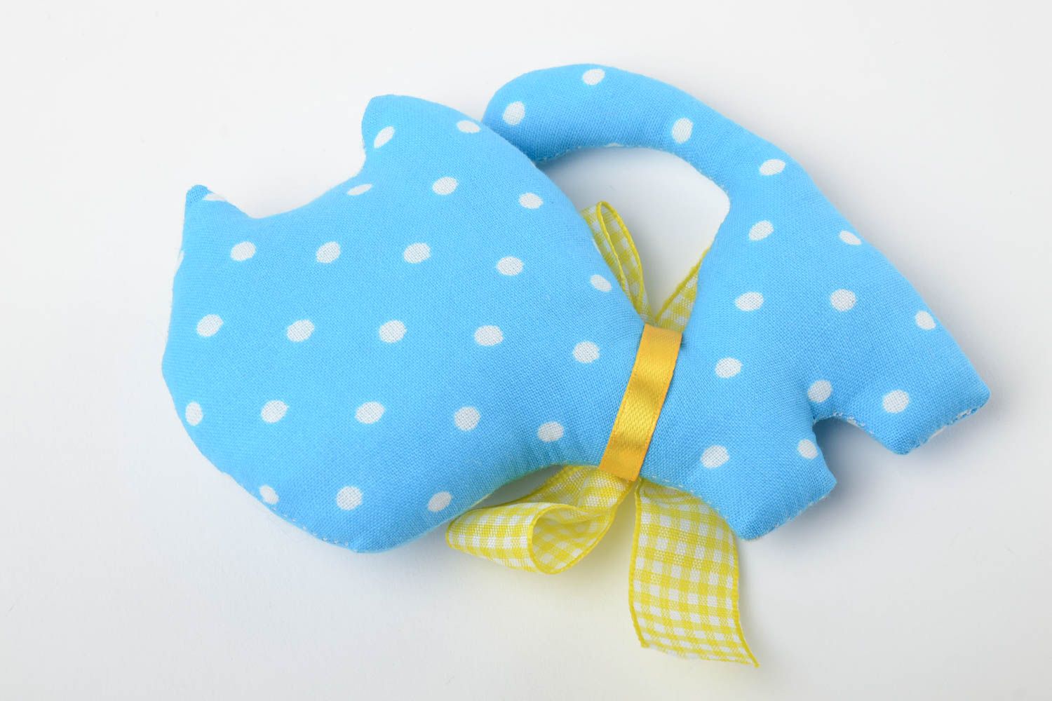 Handmade toy is sewn in the form of a blue cat present for little children photo 3