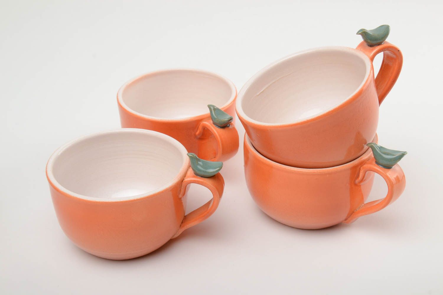 Керамический набор посуды глазурованной чайник 1 л и 4 чашки по 300 мл с эмалью фото 2