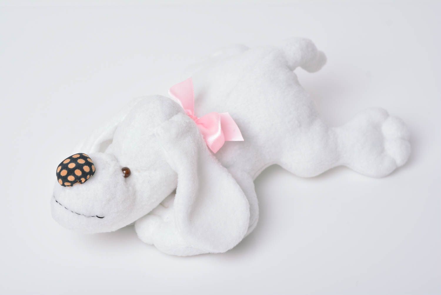 Handmade decorative toy white dog made of fleece for children and interior decor photo 1