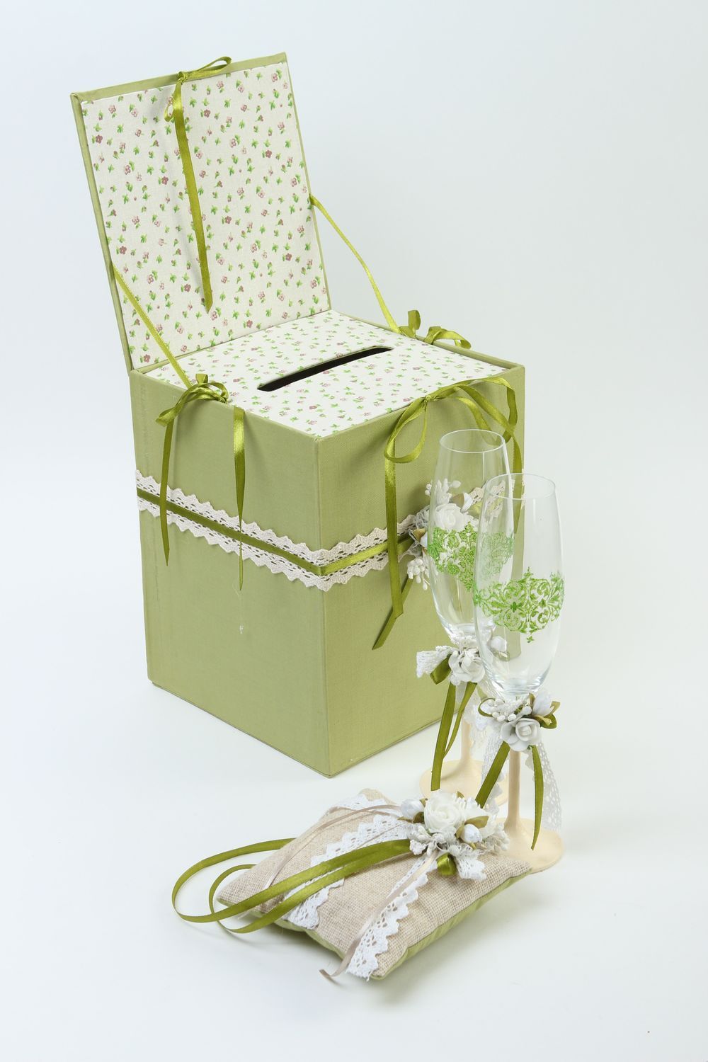 Beautiful handmade wedding money box ring bearer pillow wedding glasses photo 4