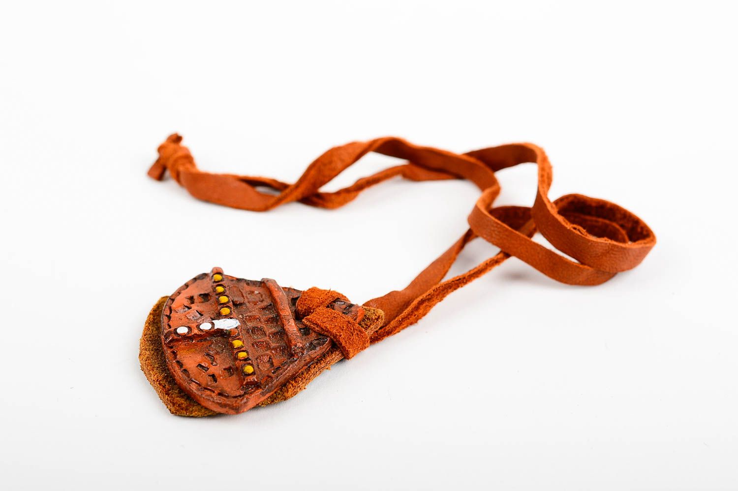 Handmade pendant leather pendant clay accessory designer bijouterie best gift photo 3