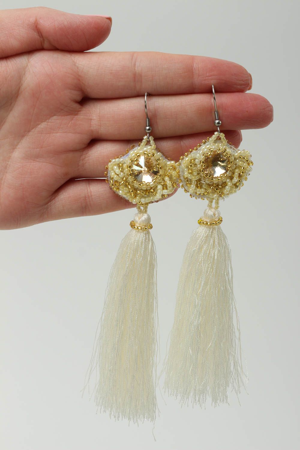 Handmade unusual cute earrings textile beaded earrings designer accessory photo 5