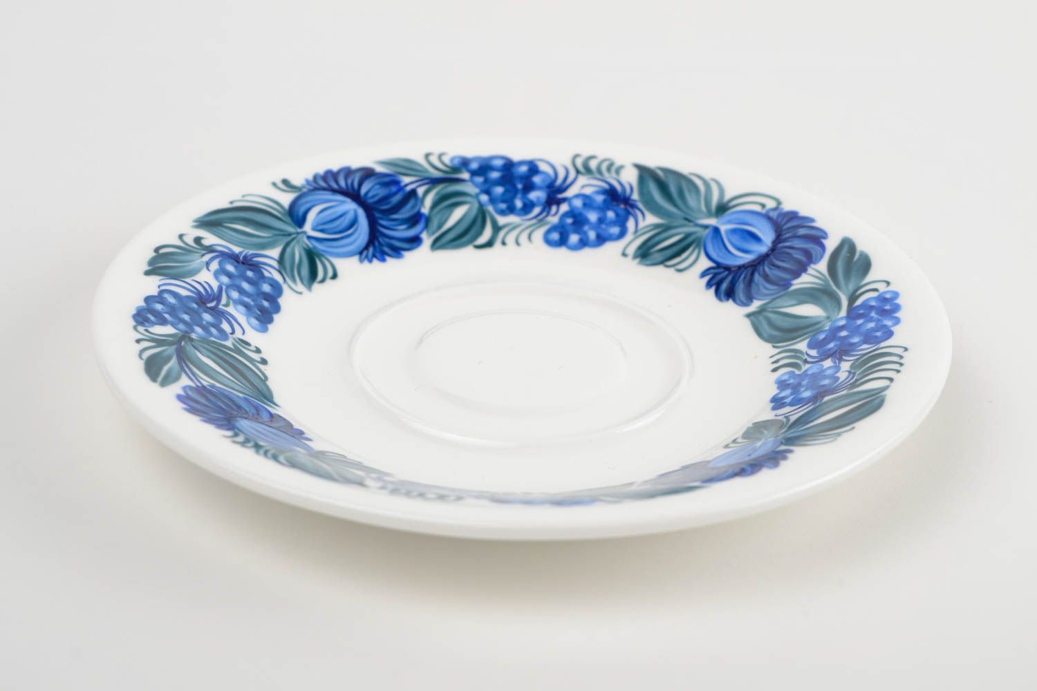 Soucoupe ronde Petite assiette fait main céramique blanc bleu Service vaisselle photo 4