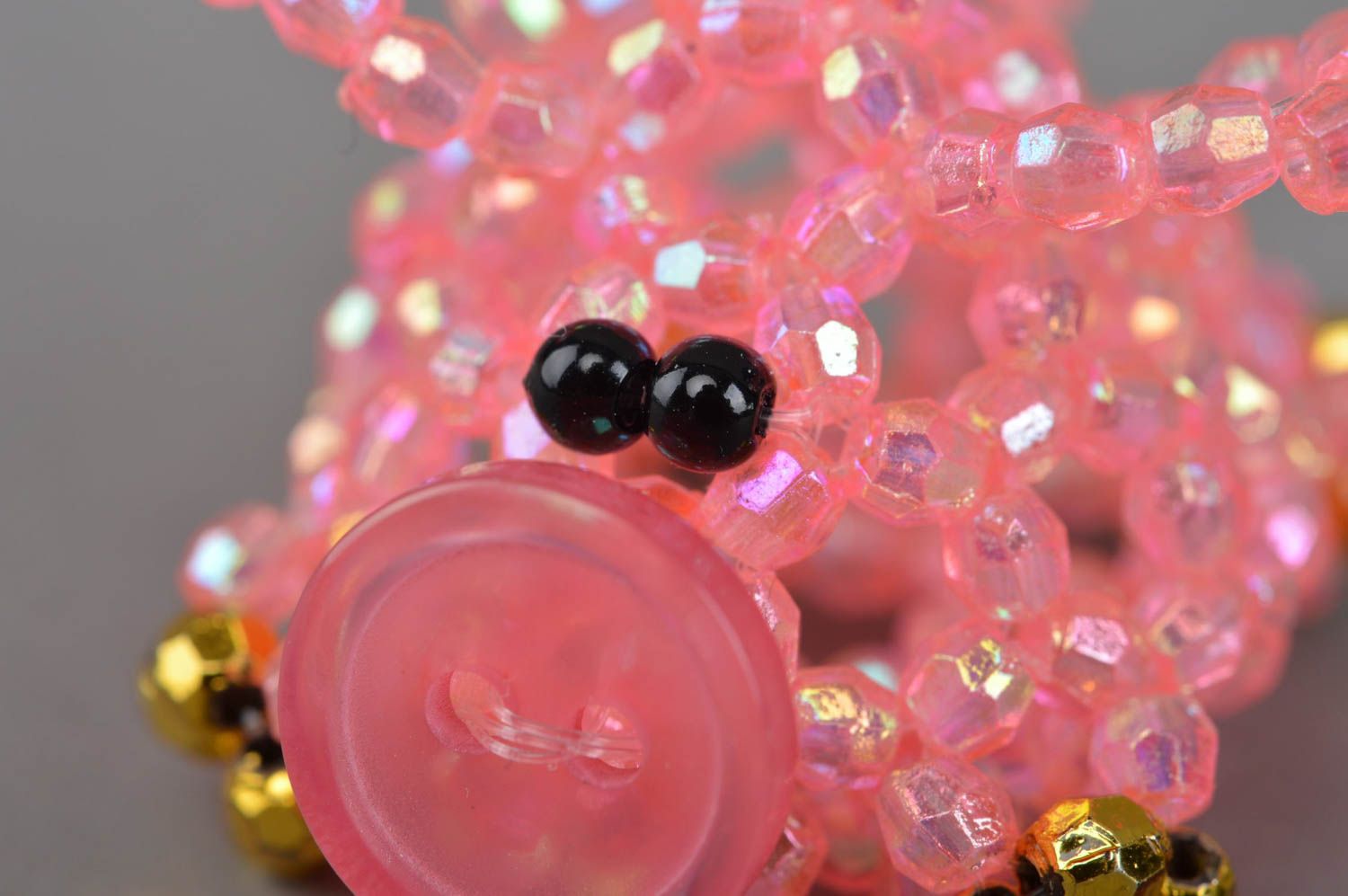 Small unusual handmade woven bead statuette of pink pig designer home decor photo 5