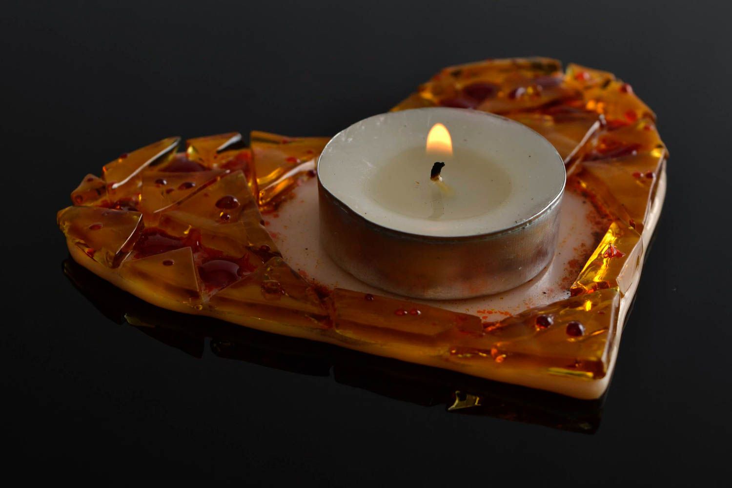 Handmade Teelichthalter Herz Kerzenhalter aus Glas Kerzenständer für Teelichter foto 1