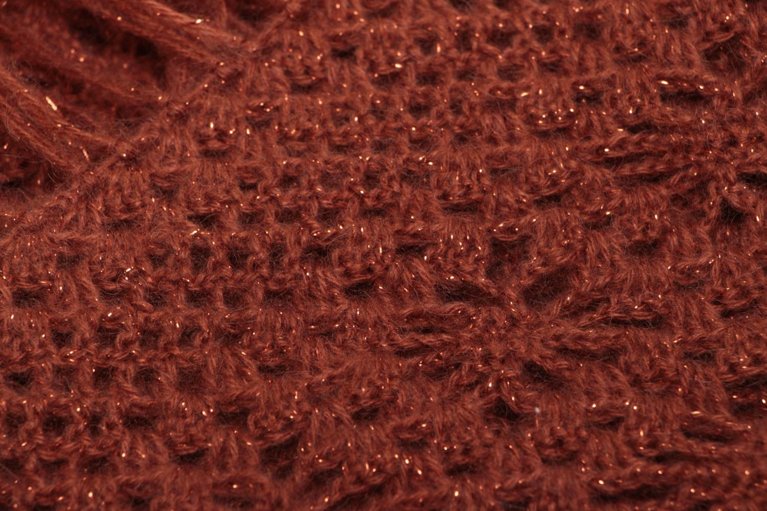 Chales tejido a mano calado marrón con fleco grande femenino  foto 4