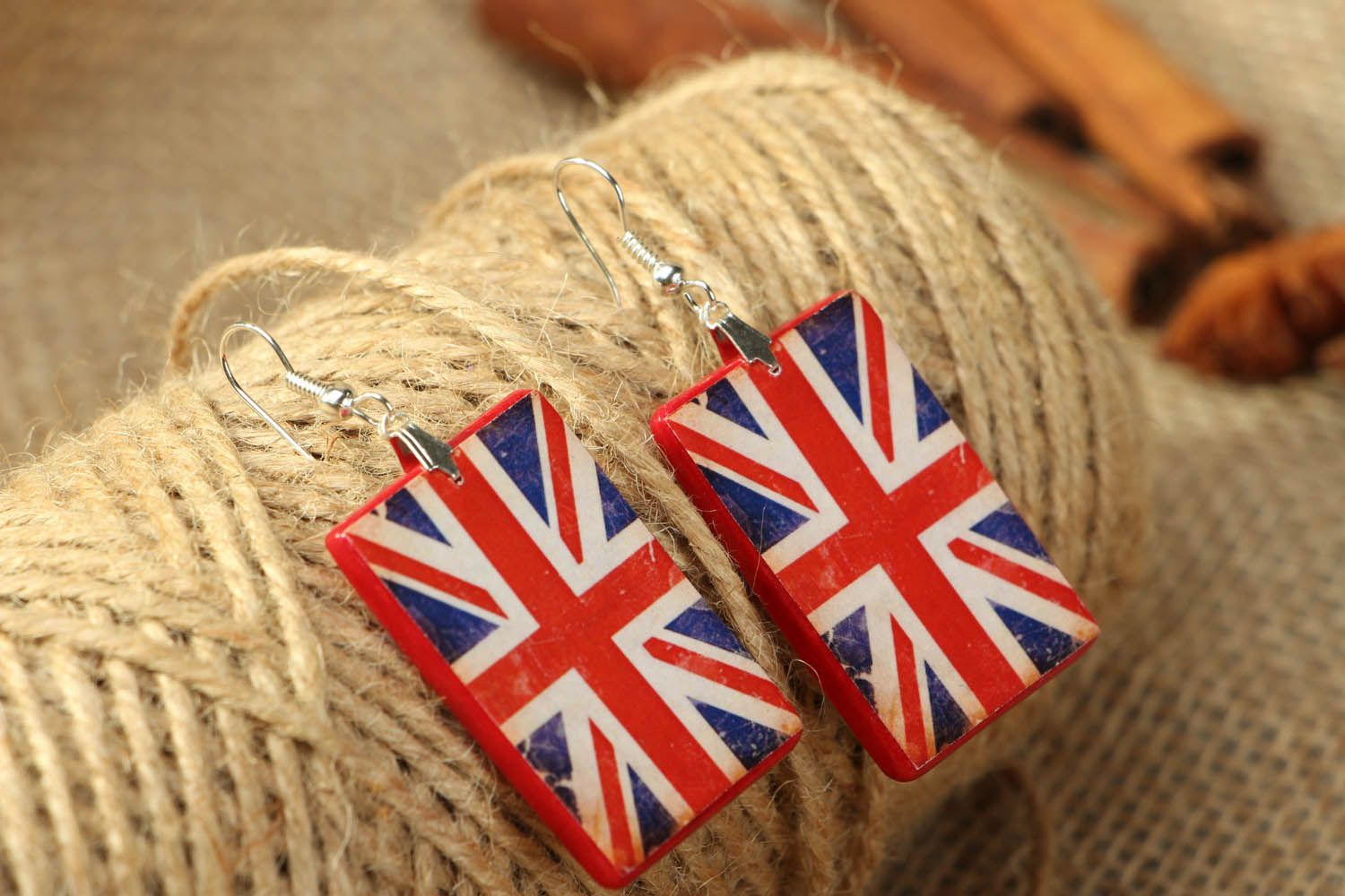 Polymer clay earrings English Flag photo 3