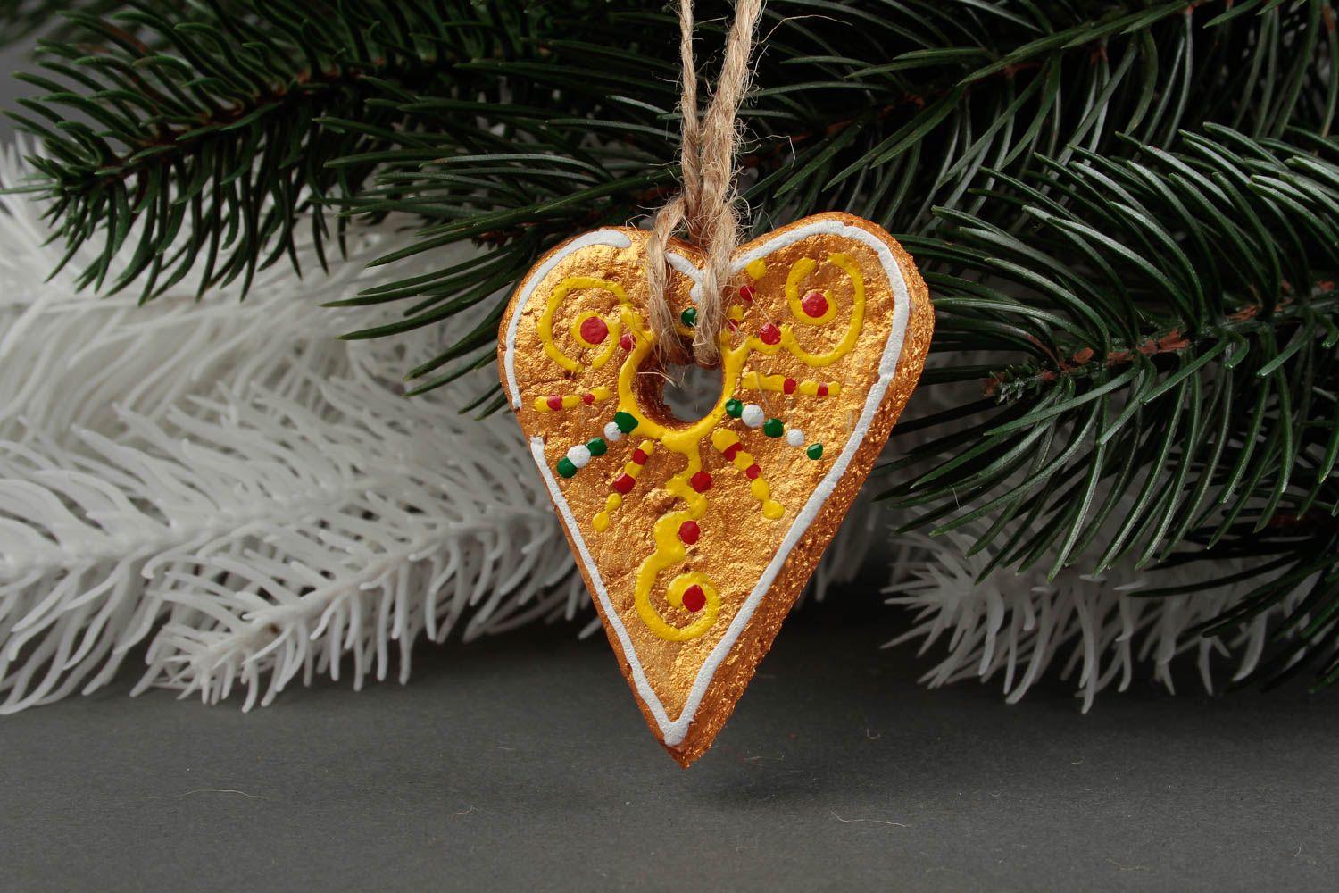 Deko Herz handmade Deko Dekoration Weihnachten Tannenbaum Schmuck aus Teig gelb foto 1
