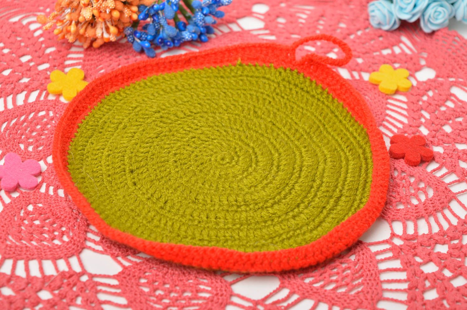 Handmade kitchen decor place mat crochet placemats hot pad cup coaster photo 1