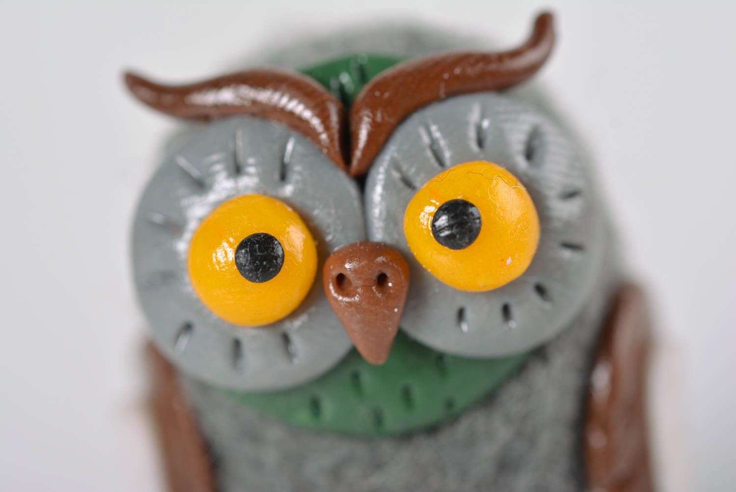 Woolen handmade grey owl unusual designer statuette cute tiny figurine photo 2