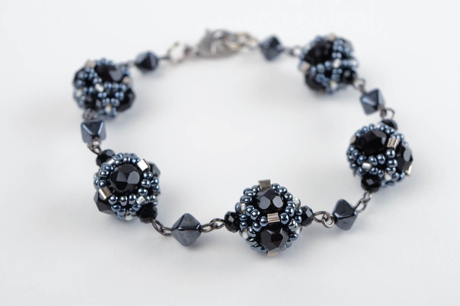 Bracelet perles de rocaille Bijou fait main noir original fin Cadeau femme photo 2