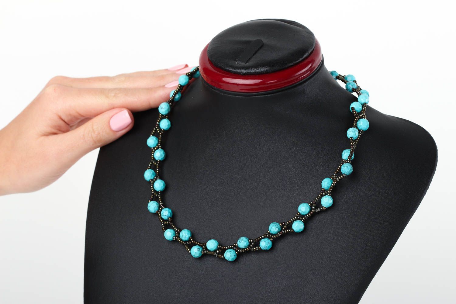 Stylish handmade necklace lovely designer accessories blue interesting jewelry photo 5