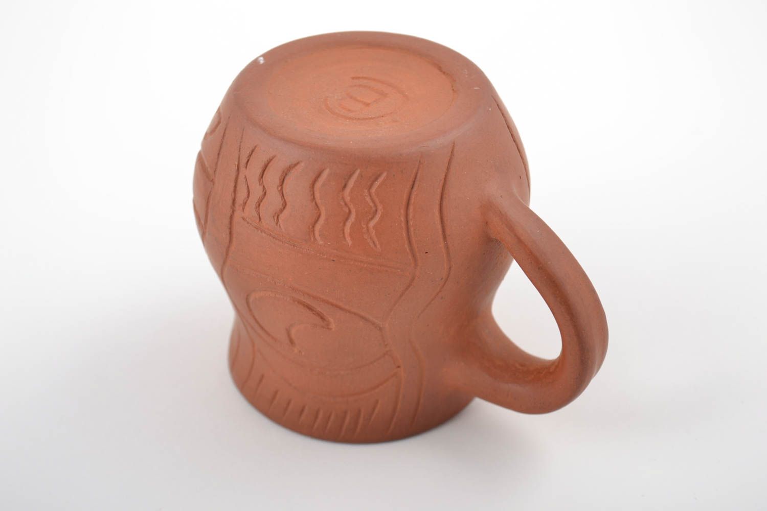 Mexican style 8 oz terracotta color coffee cup with handle and cave drawings photo 4