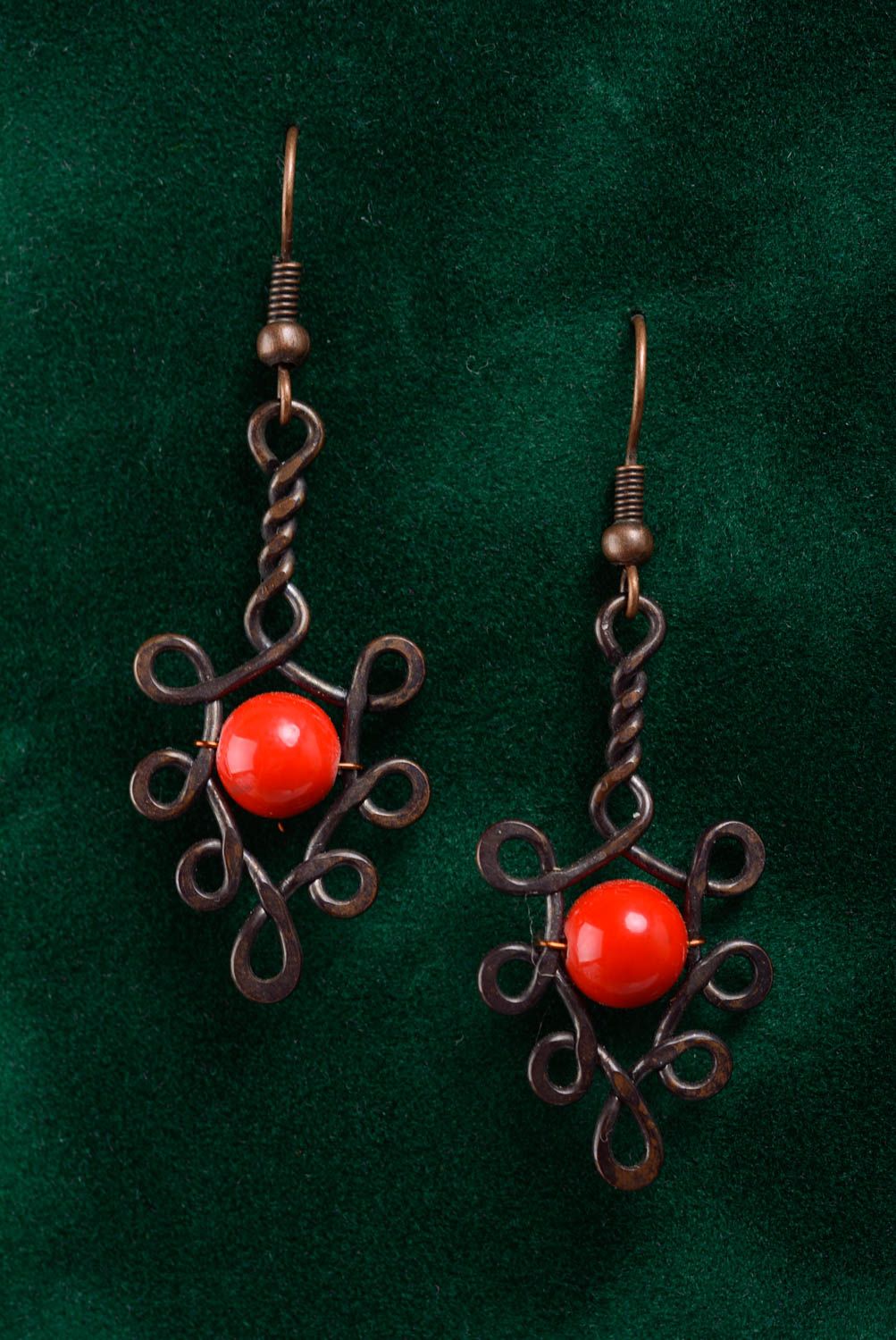 Handmade Ohrringe aus Kupfer mit Glaskugeln Frauen Schmuck Geschenk originell foto 1