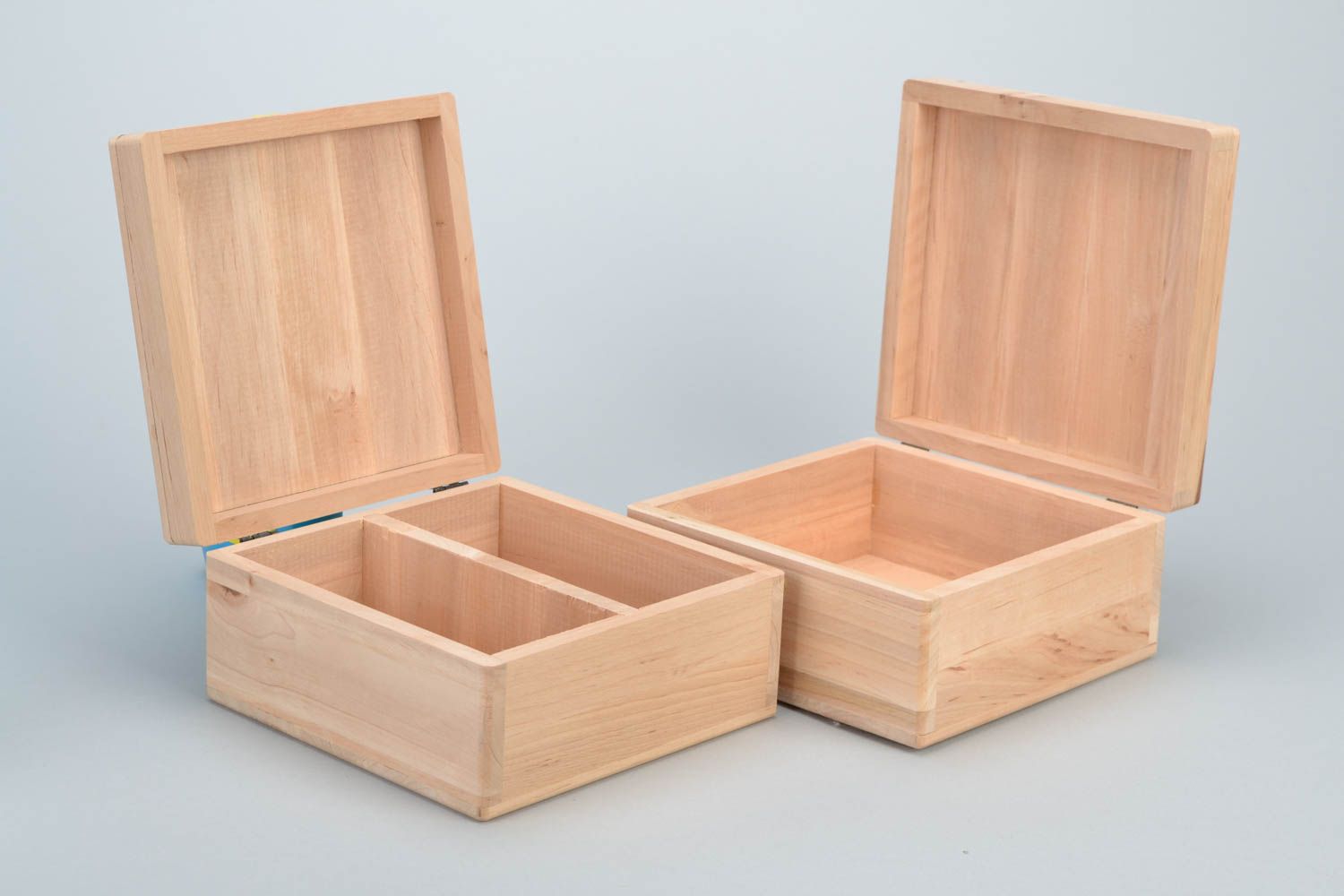 Set of 2 handmade small wooden jewelry boxes craft blanks for decoration  photo 4