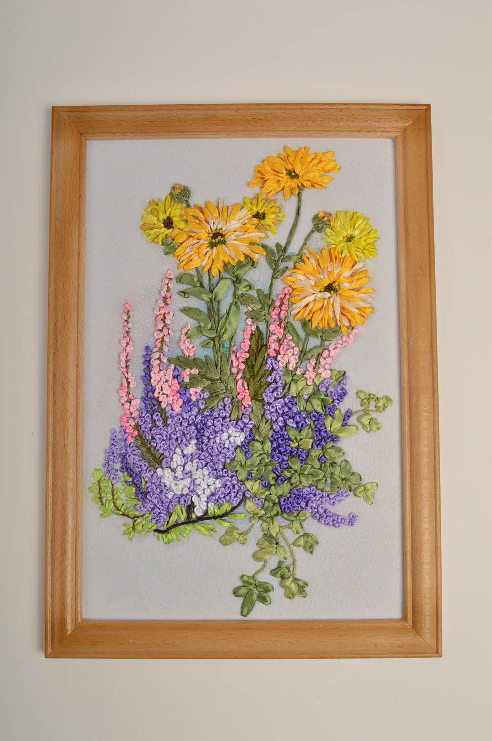 Handmade cute flower painting textile embroidered painting wall decor picture photo 2