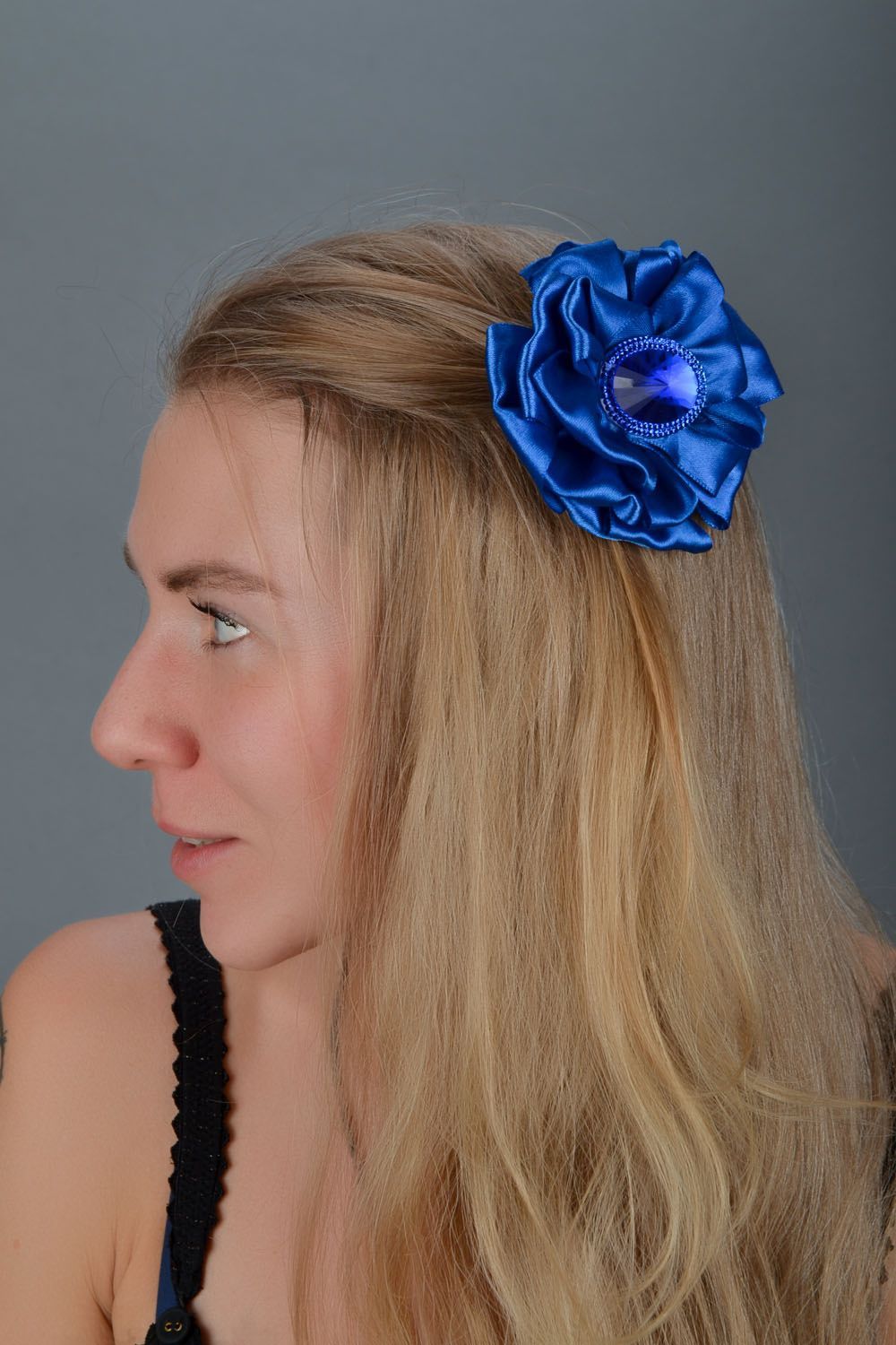 Homemade bright brooch-hair clip Blue Flower photo 1