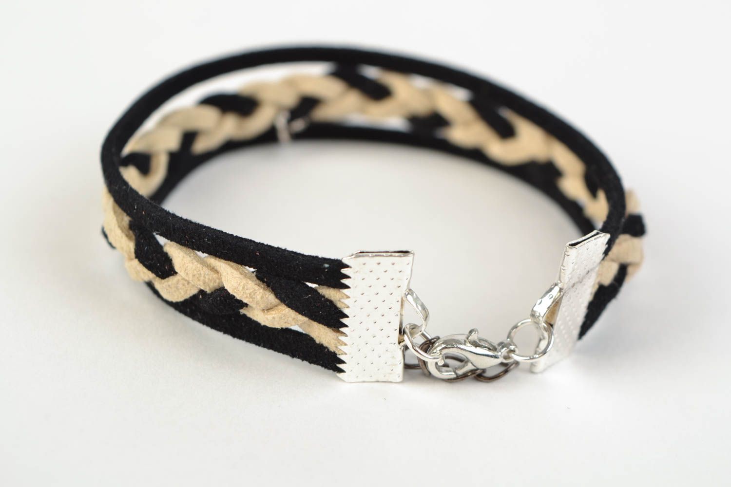 Handmade bracelet with charms unusual suede bracelet stylish accessory photo 4