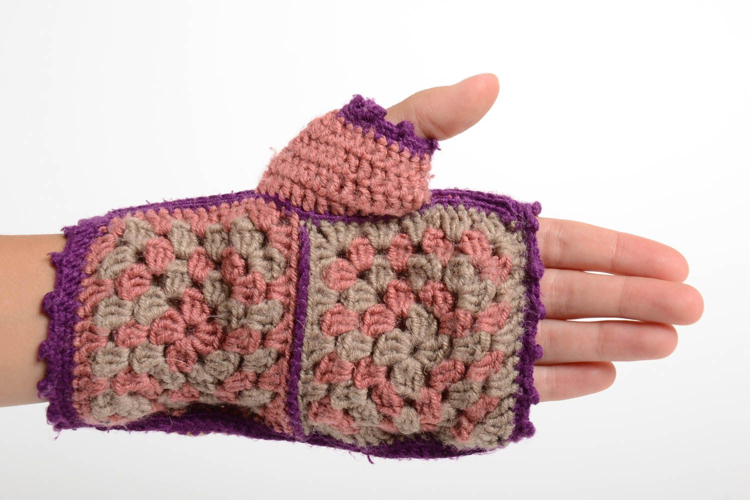 Mezziguanti a maglia fatti a mano guanti senza dita guantini scaldamani bottoni foto 2