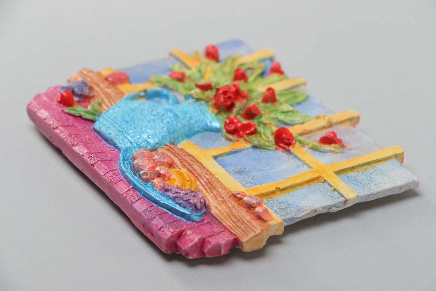 Handmade gypsum fridge magnet with colorful picture bright stylish kitchen decor  photo 3
