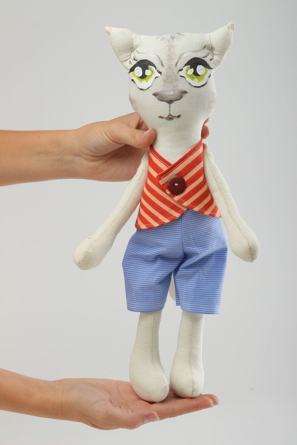 Peluche artesanal decoración de interior juguete original Gato en traje foto 2