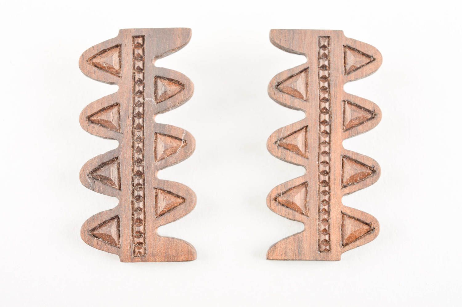 Unique designer wooden earrings handmade eco-friendly present for women photo 4