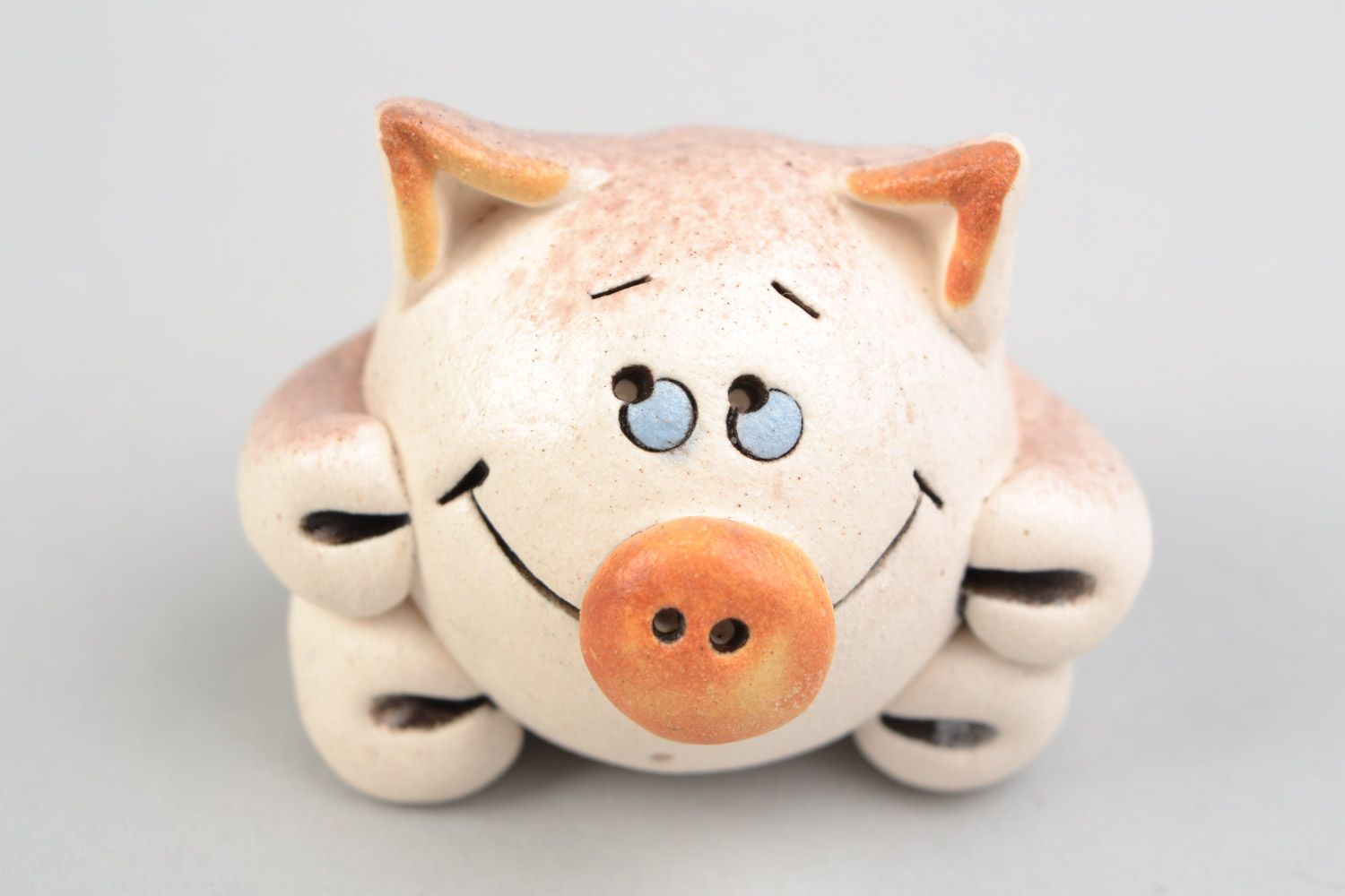 Figurine en céramique peinte de glaçure cochon souriant faite main décor photo 4