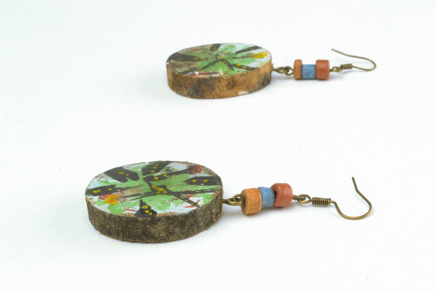 Painted wooden earrings photo 3