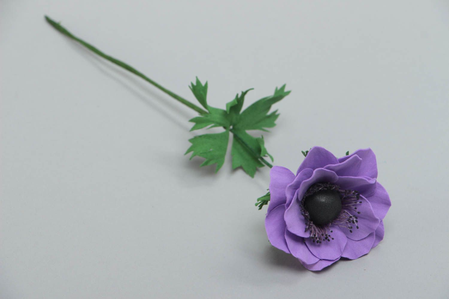 Handmade designer artificial foamiran flower violet anemone for interior decor photo 2
