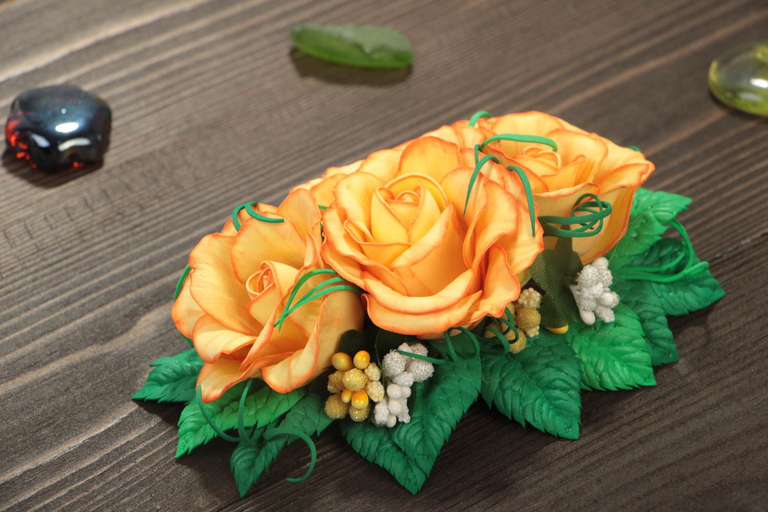 Unusual handmade foamiran barrette textile flower hair clip gifts for her photo 1