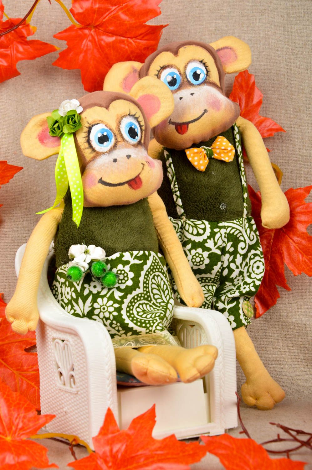 Plüsch Affe handmade Stoff Kuscheltiere für Interieur 2 Stück Geschenk für Kind foto 1